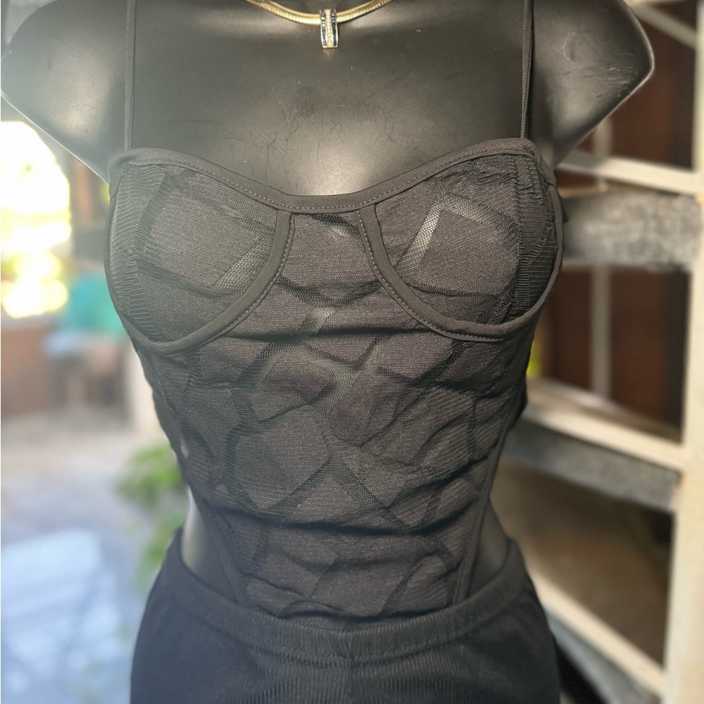 Elegant Black Mesh Bustier bodysuit